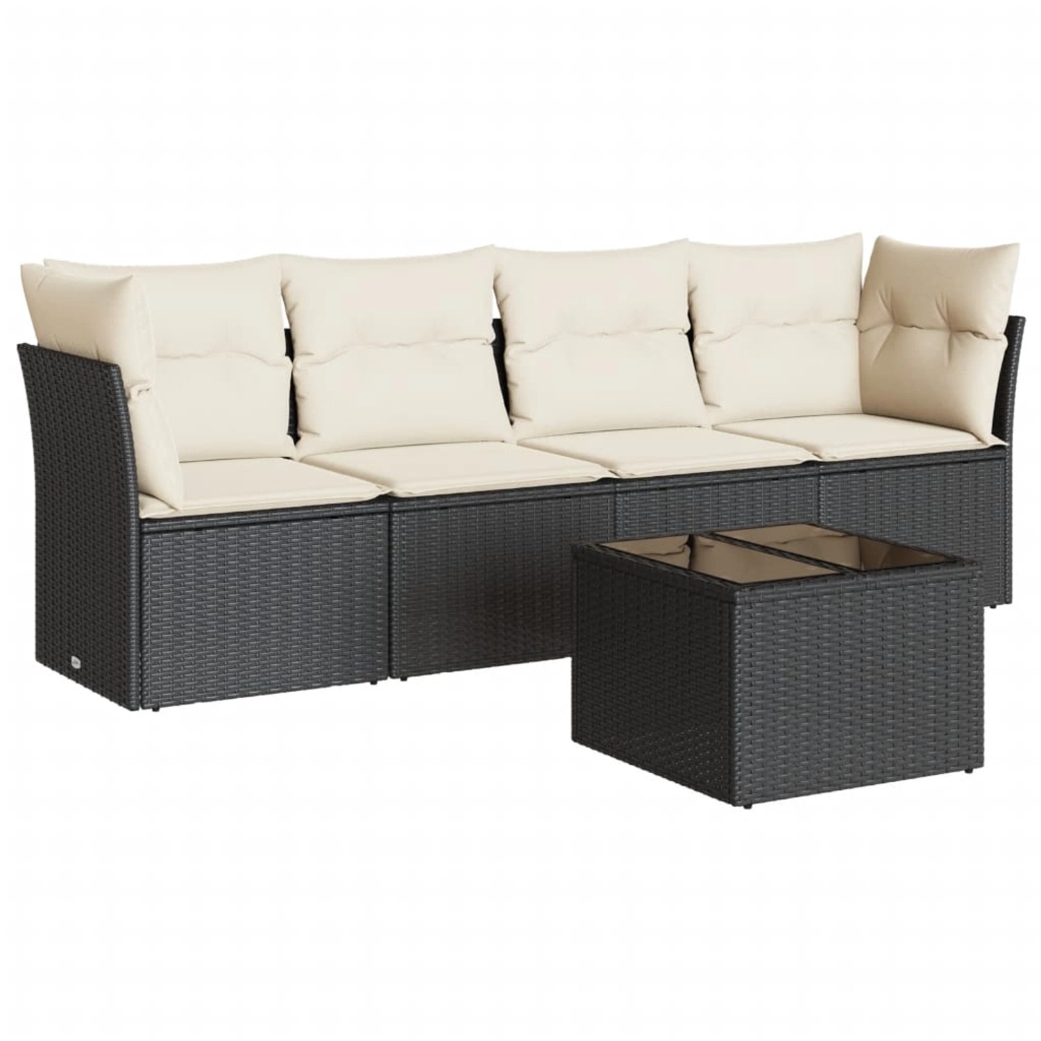 vidaXL 5-tlg Garten-Sofagarnitur mit Kissen Schwarz Poly Rattan Modell 32