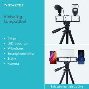 Instarter All Star Bracket Halterungsschiene auf Stativ, hält Mikrofon, Blitz, Smartphones & LED-Leuchte. Vielseitiges Foto/Video Zubehör.