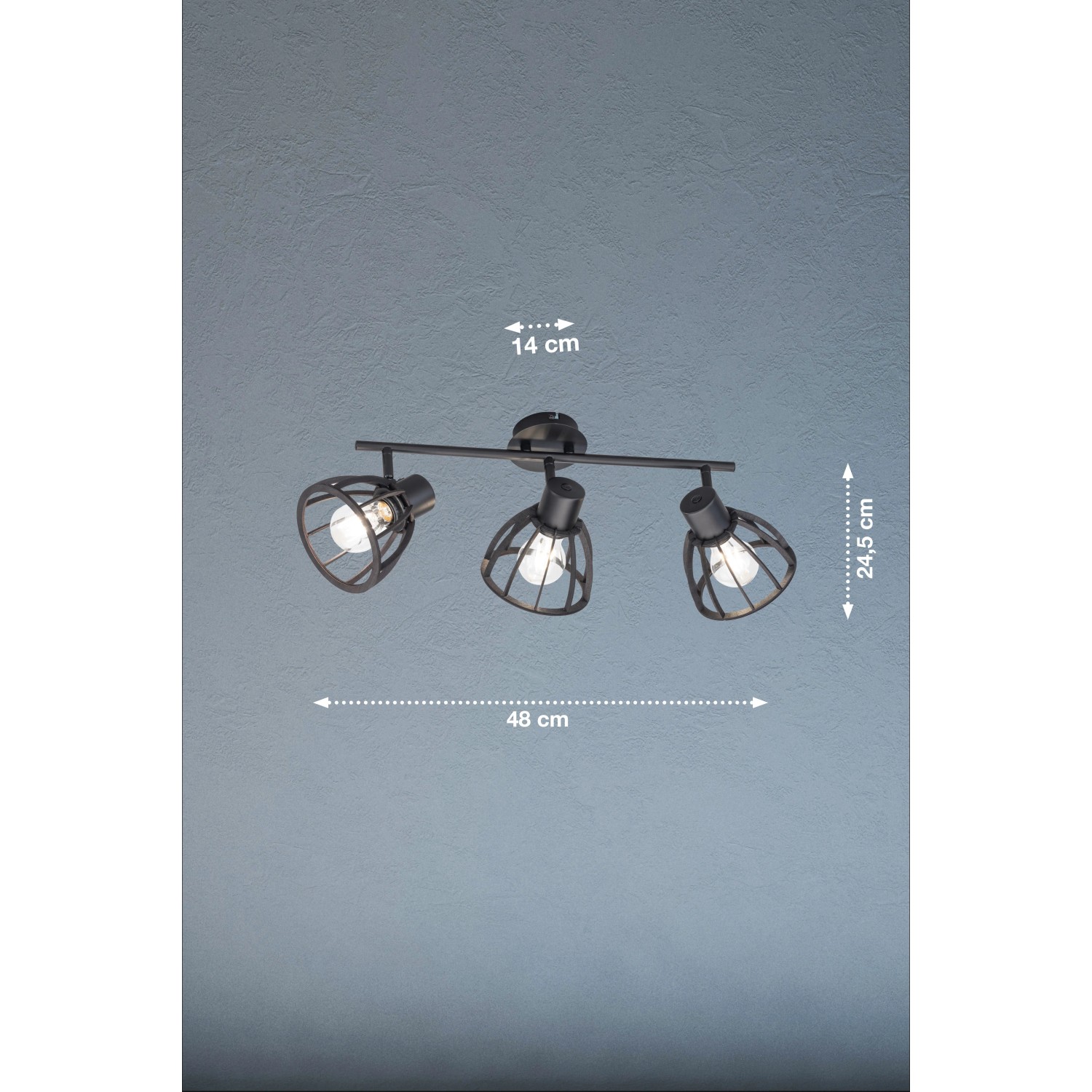 Schwarze, 4-flammige Fischer & Honsel Deckenleuchte Tilda mit Holzdetails. Retro Spot.