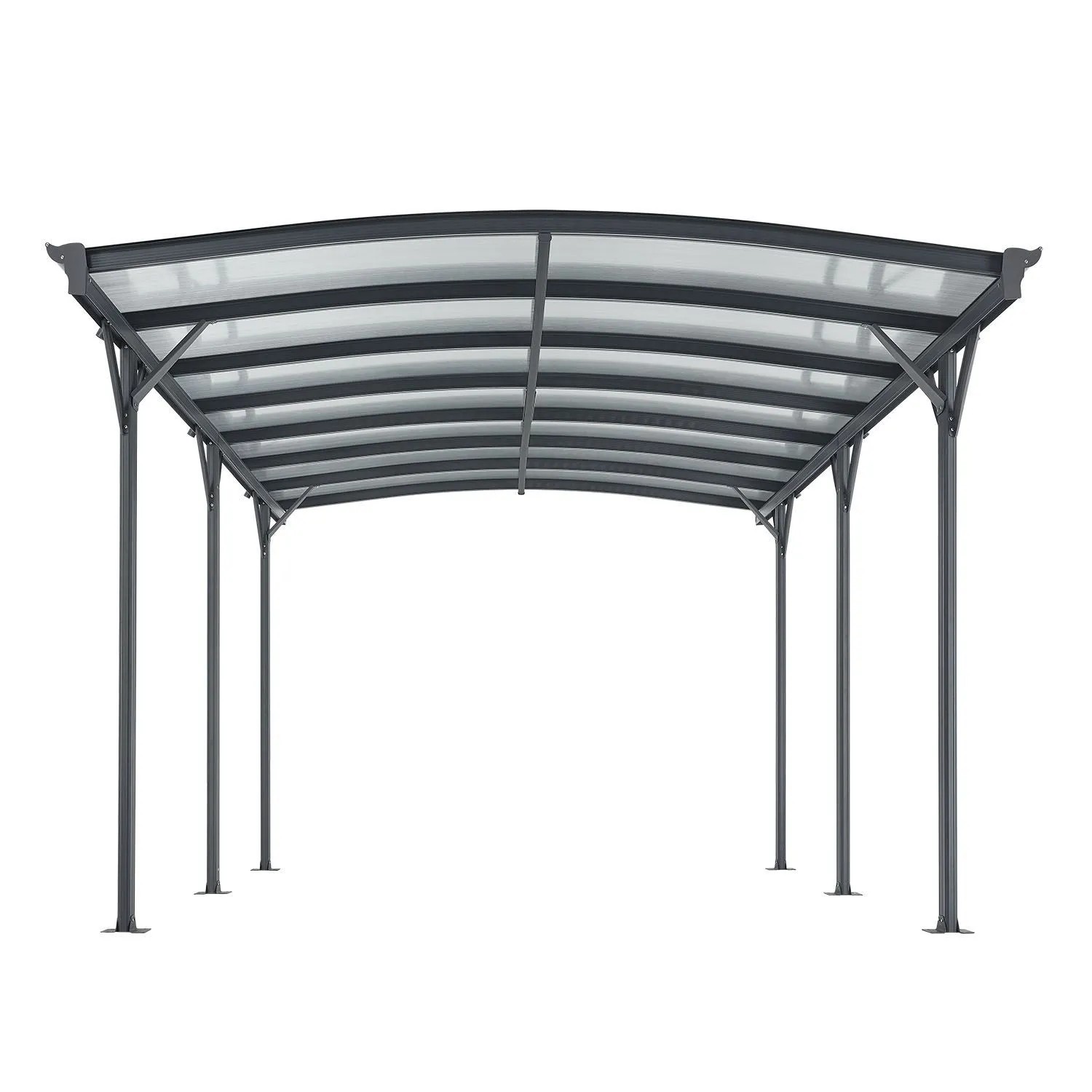 Freistehender, dunkelgrauer Juskys Carport mit Bogendach (5x3 m) und lichtdurchlässigem Dach.
