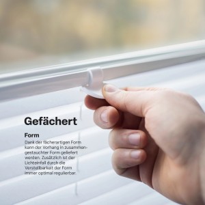 Detailaufnahme: Bedienung des weißen Bestlivings Plissee Faltstores 60x150 cm zur Lichtregulierung.