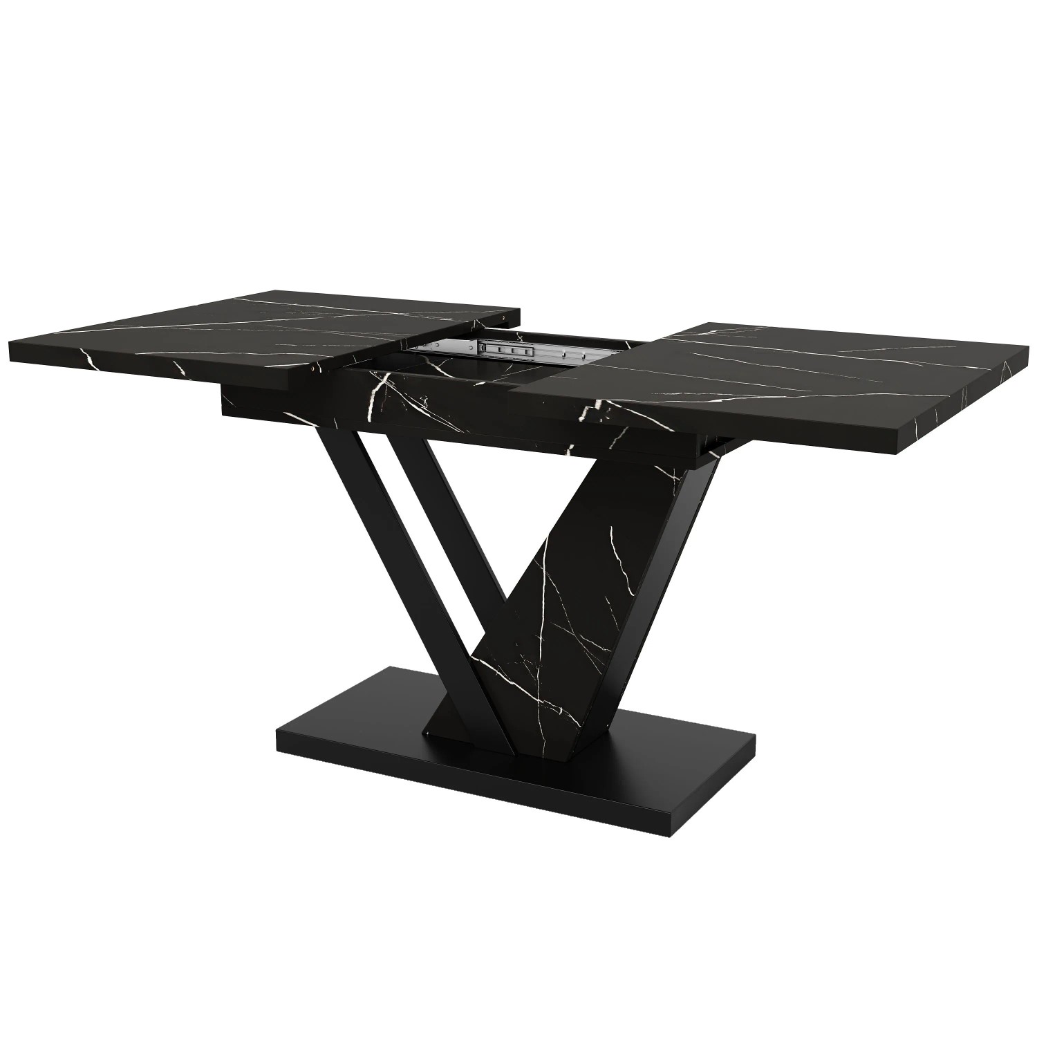 Merax Ausziehbarer Esstisch 120-160x75cm  Marmoroptik  Teleskoptisch Schwarz