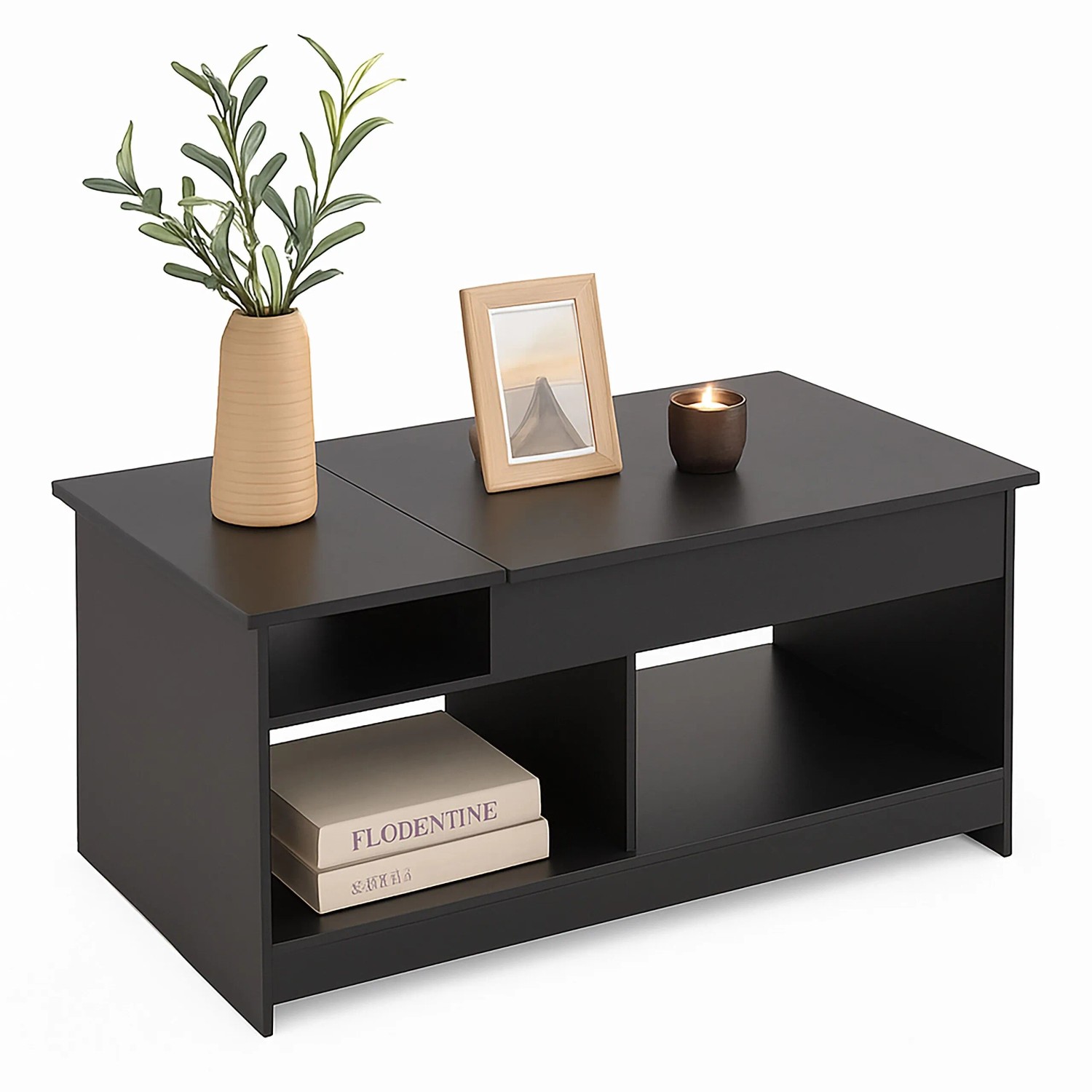 Relaxdays Couchtisch Holzwerkstoff Eisen Schwarz Höhenverstellbar Aufklappbar 50 cm x 110 cm x 50 cm 22,8 kg