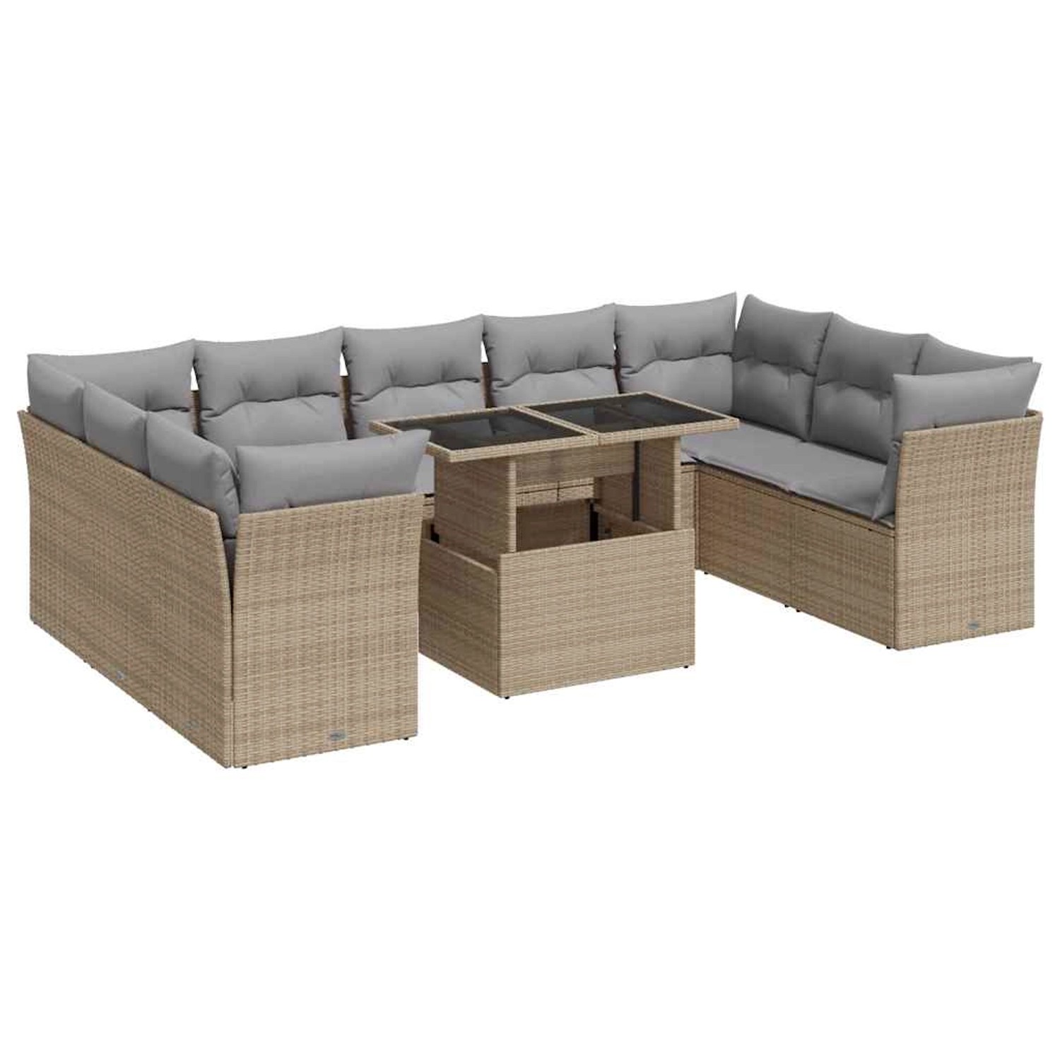 vidaXL 10-Tlg Garten-Sofagarnitur mit Kissen Beige Poly Rattan 3326220 günstig online kaufen