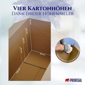 PROREGAL Versandkarton, 2-wellig, 1200x600x600 mm, mit Höhenriller für variable Höhen, belastbar bis 30 kg.