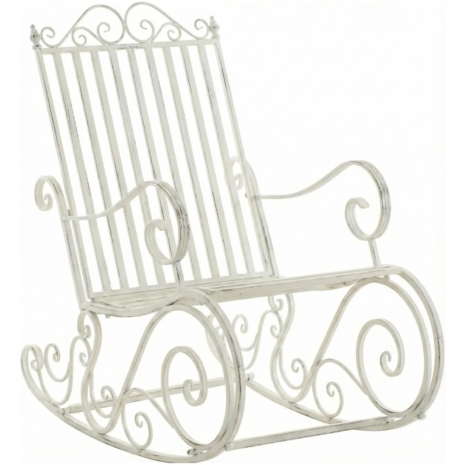 DELUKE Schaukelstuhl ANNA Antik Outdoor 56x90x94cm Metall Antik-Weiß Gartenstuhl Liegestuhl Relaxstuhl Garten Terrasse
