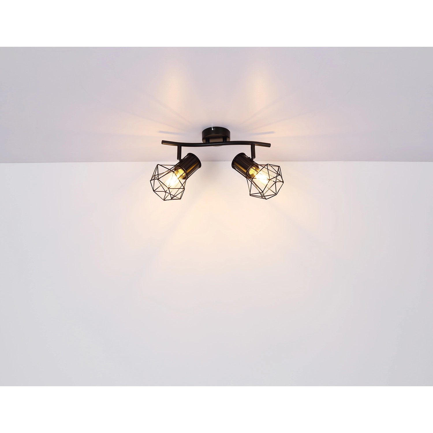 Schwarzer Globo Deckenstrahler Priska, 2-flammig, mit diamantförmigen Metallgittern.