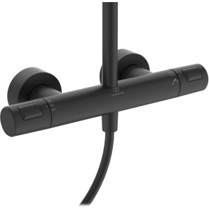 Ideal Standard Ceratherm T25 Duschsystem, Kopfbrause 30cm, Silk Black, Thermostatarmatur.