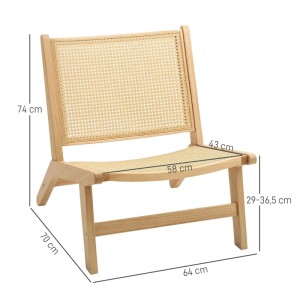 HOMCOM Loungesessel aus Naturholz mit Rattansitz und -rücken, armloser Relaxsessel für Wohnzimmer oder Schlafzimmer.