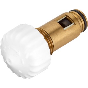 Thermostatoberteil für Heimeier Heizkörper 4340, goldenfarben mit weißer Bauschutzkappe.