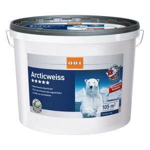 Eimer OBI Wandfarbe Arcticweiß Matt, 15 l, mit Eisbär-Motiv. Weiße Innenfarbe für Wände und Decken.
