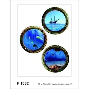Sanders Wandtattoo Meerblick Blau, 3 maritime Fenster mit Schiff und Unterwasserwelt, 65x85cm