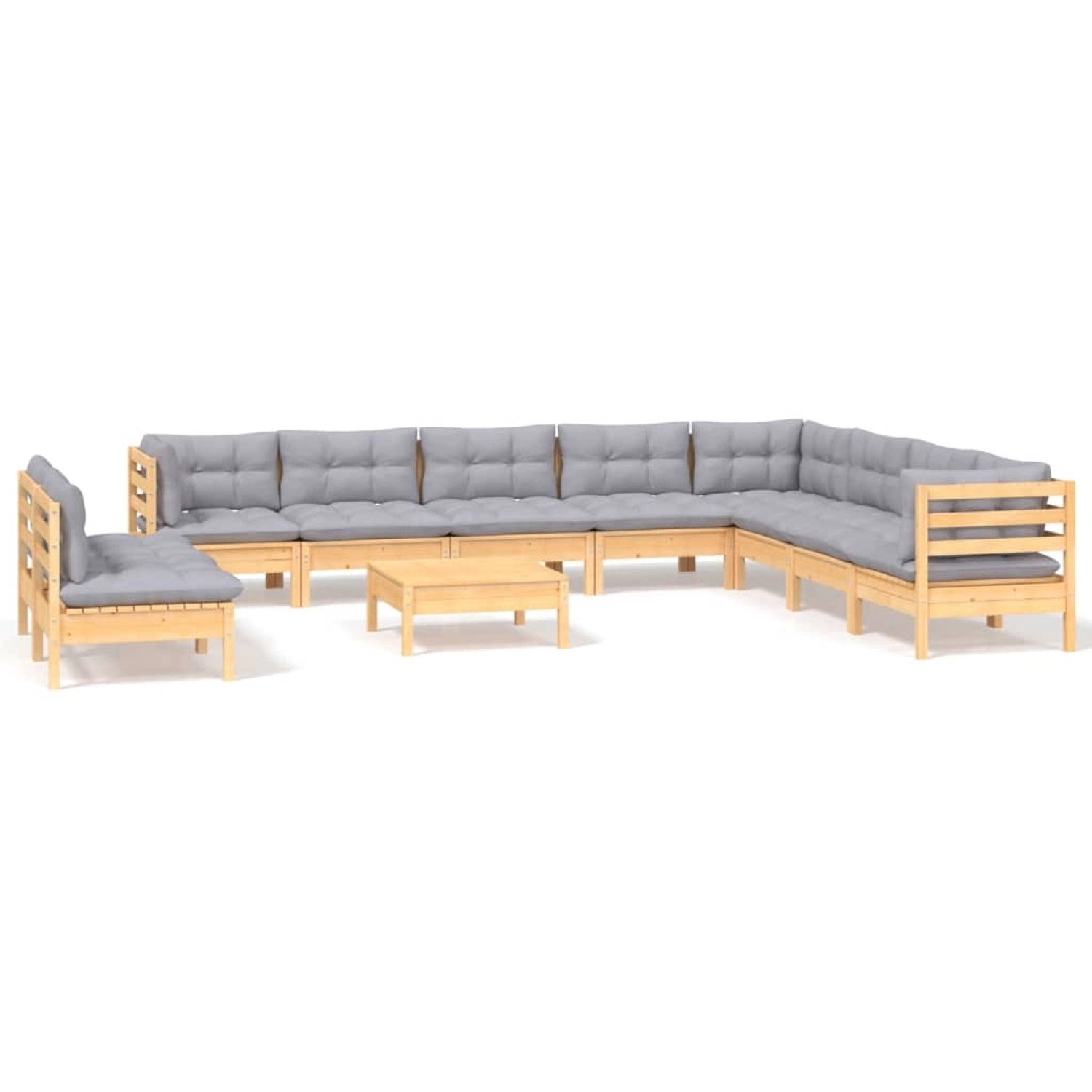 vidaXL 11-Tlg Garten-Lounge-Set mit Grauen Kissen Massivholz Kiefer 3096844