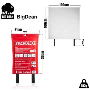 BigDean 2 Stück Löschdecke Küche Für Fettbrand Sofort Einsetzbare XL Feuerlöschdecke DIN EN 1869 2019 Geprüft Feuerdecke Auch Für Grill Auto Und BigDean 2 Löschdecken 100 x 100 cm – sofort einsetzbar bei Fettbrand – DIN EN 1869 geprüft – für Küche, Grill, Auto und Camping