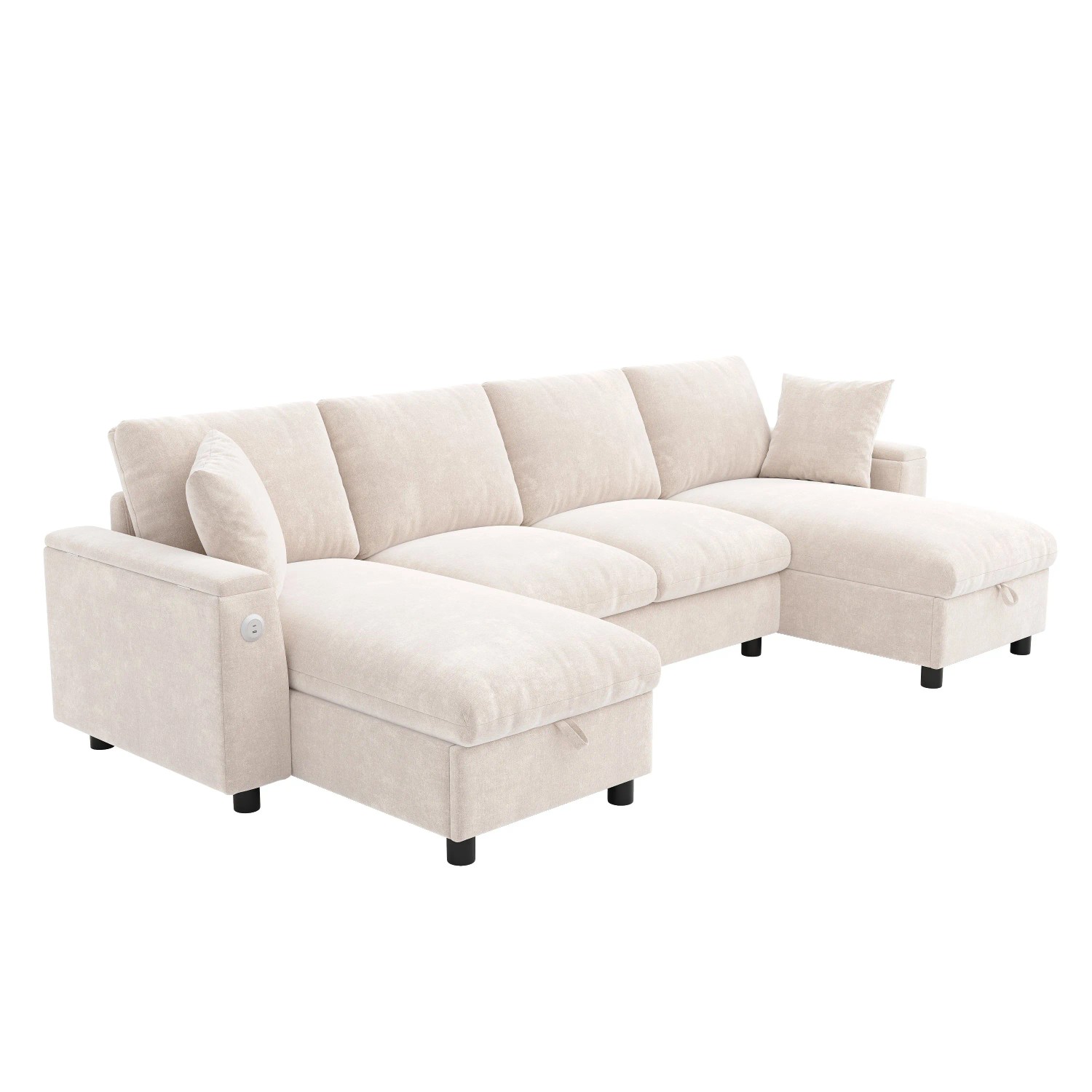 Merax U-Sofa 284x135x84 cm Beige Chenille USB Type-C