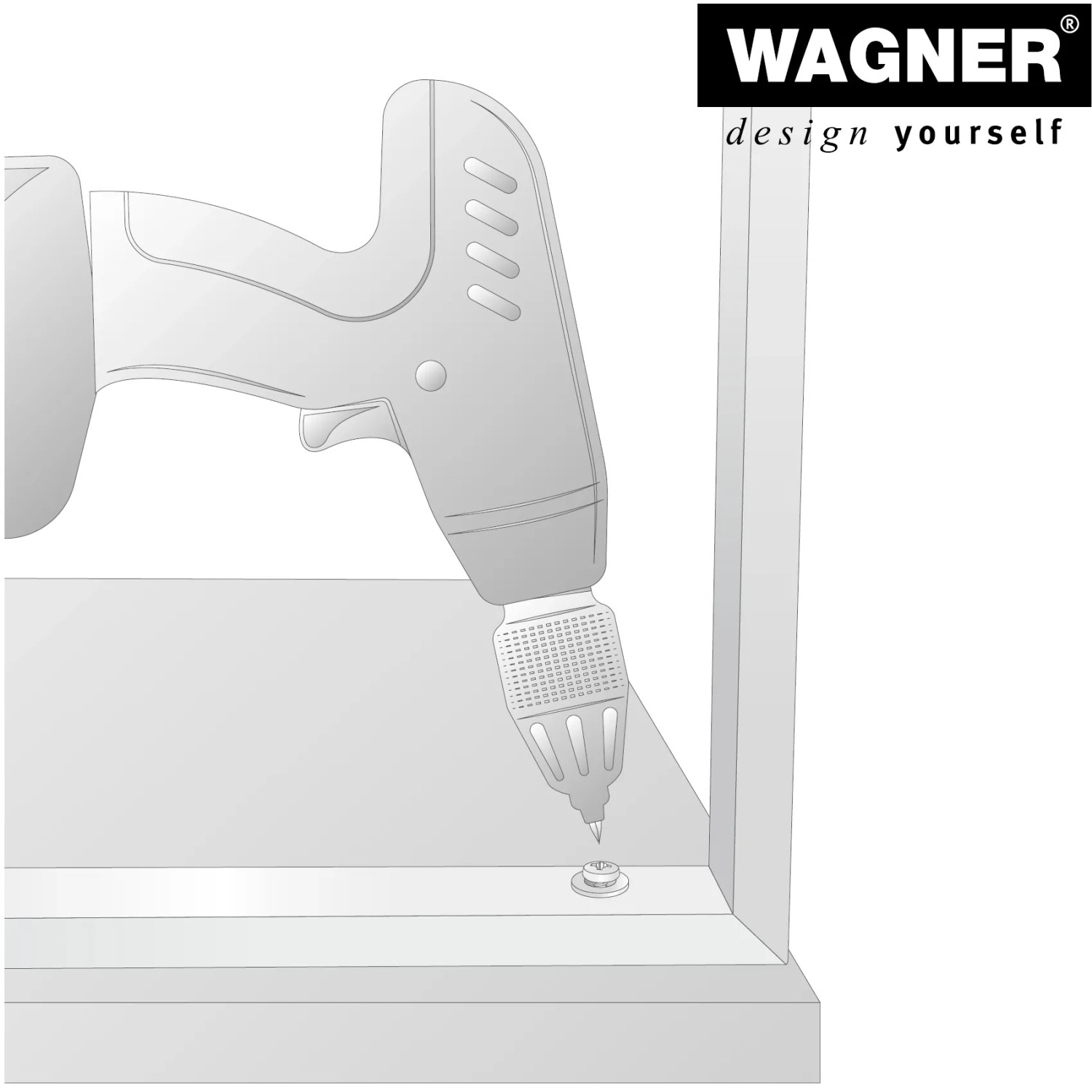 Montage eines schwarzen Wagner Designrahmens (710x300 mm) mit einem Akkuschrauber.