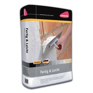 Sack Fertigputzgips (25 kg) zum Verputzen rauer Untergründe im Innenbereich.