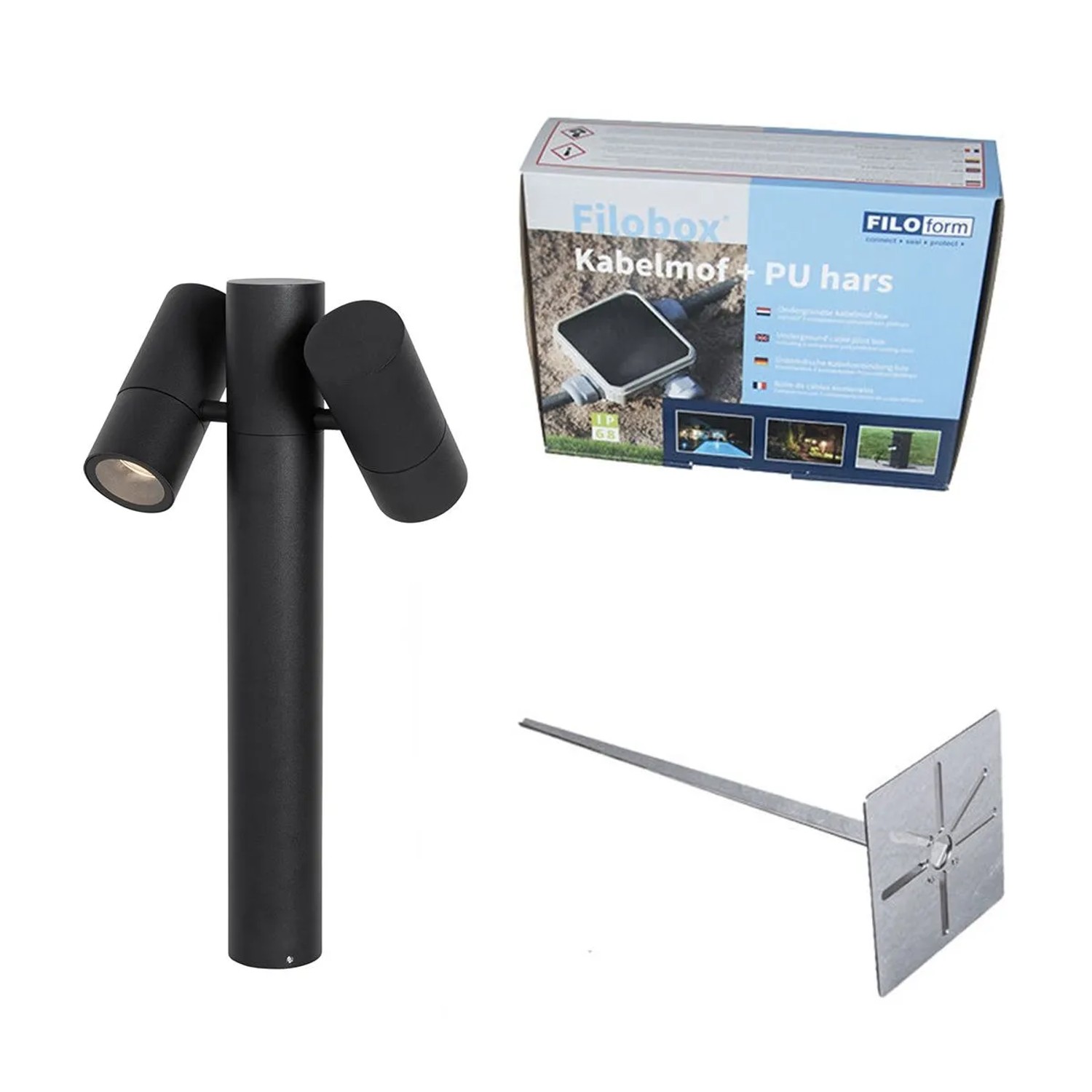 QAZQA Stehende Außenleuchte Schwarz 50 cm 2 Licht Verstellbar Duo