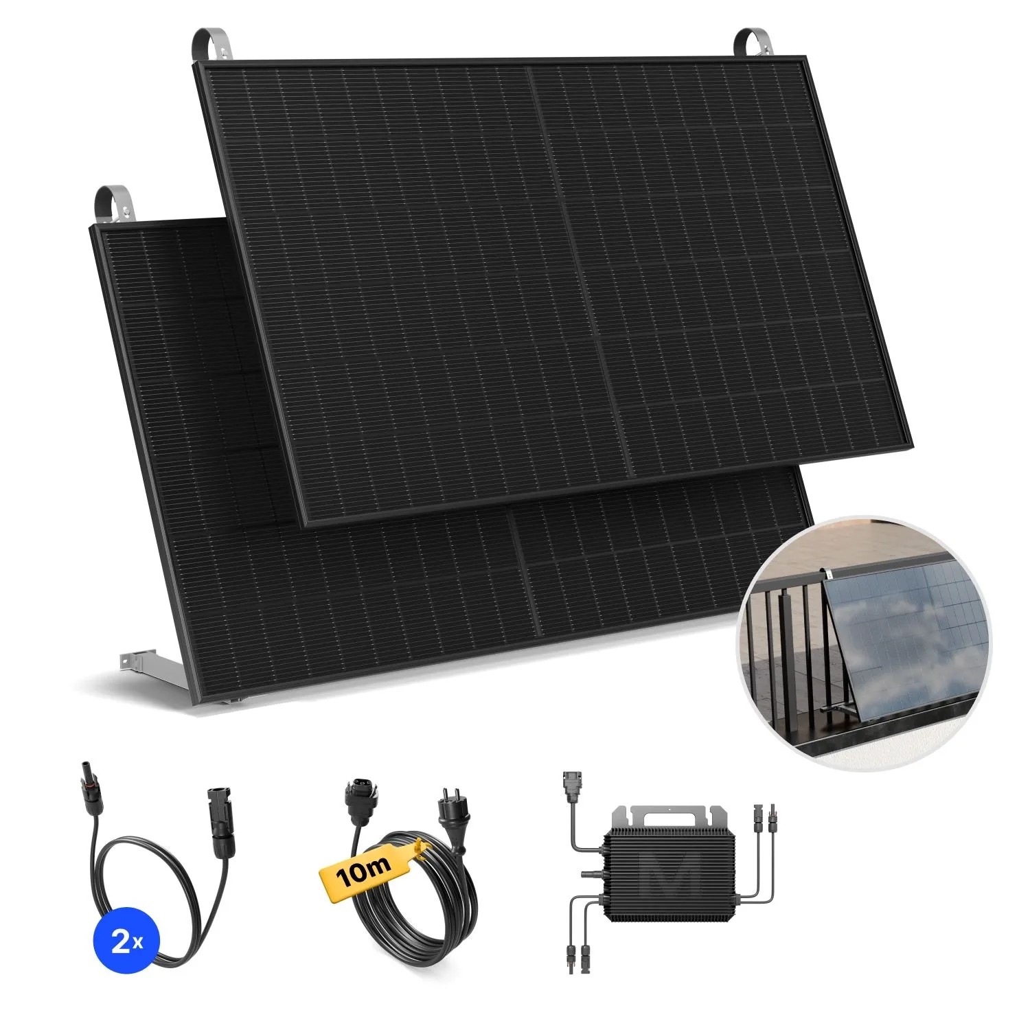 Solakon Balkonkraftwerk 1000W Solaranlage mit Balkonhalterung Steckerfertig Komplettset Photovoltaik 800W Kabellänge 10m