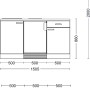 Skizze der Singleküche Flex-Well Exclusiv Eico 150 cm, Magnolienweiß/Tennessee Eiche, mit Maßen.