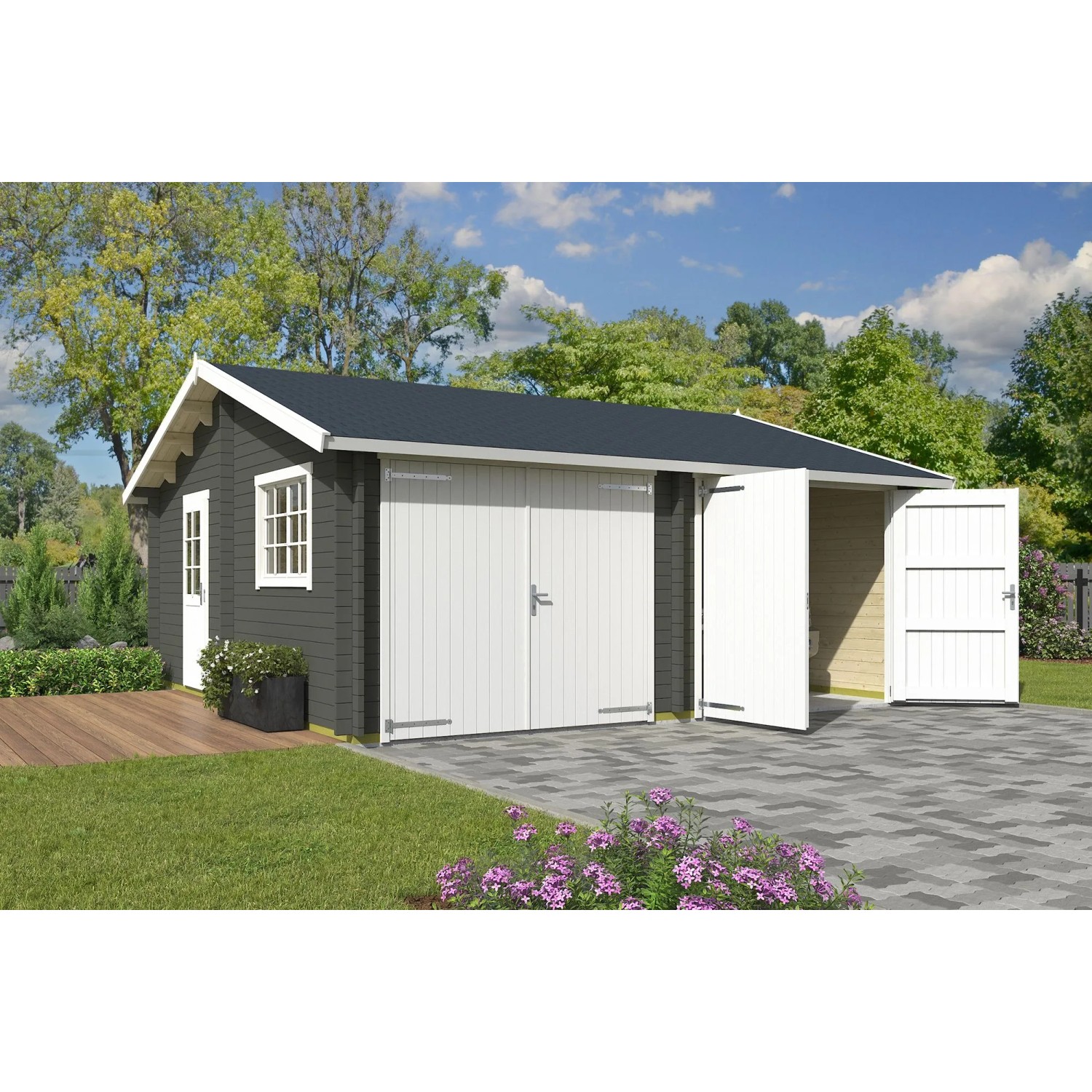 Lasita Garage Falkland Set mit Holztoren 575 cm x 575 cm Grau-Grün