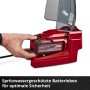 Einhell Akku-Schmutzwasserpumpe: Detailaufnahme der Batteriebox mit eingesetztem Akku. Power X-Change System.