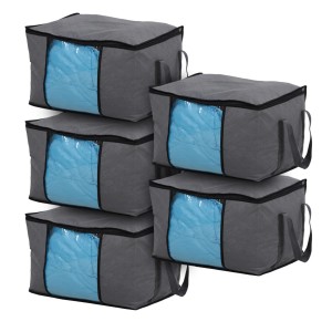 Svita Aufbewahrungstaschen L, 5er Set, dunkelgrau, mit Sichtfenster und Tragegriffen. Textile Aufbewahrung für Kleidung.