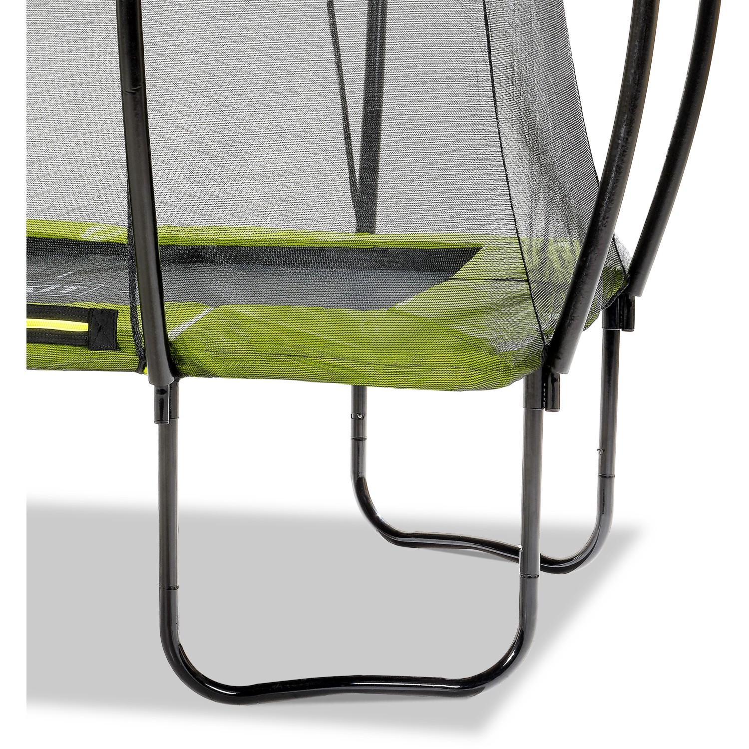 Detailaufnahme: Grünes EXIT Silhouette Gartentrampolin 153x214cm mit Sicherheitsnetz und Fußschutzsystem.