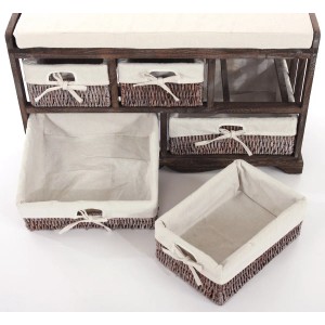 MCW Kommode/Sitzbank braun mit 5 Schubladen und Sitzpolster. Garderobenbank im Shabby-Look.