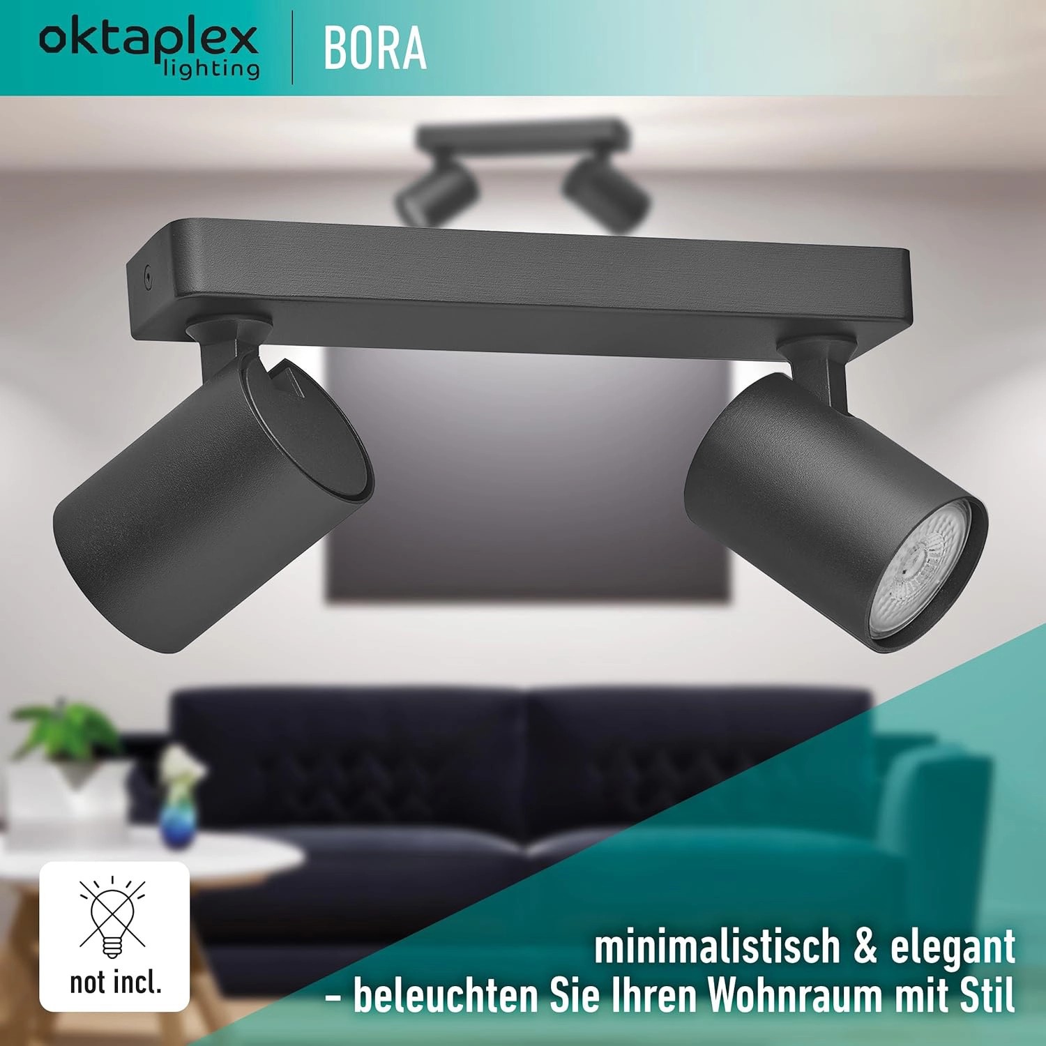 Schwarzer 2-flammiger Oktaplex Bora Spotbalken aus Aluminium, dreh- und schwenkbar für GU10 Leuchtmittel.