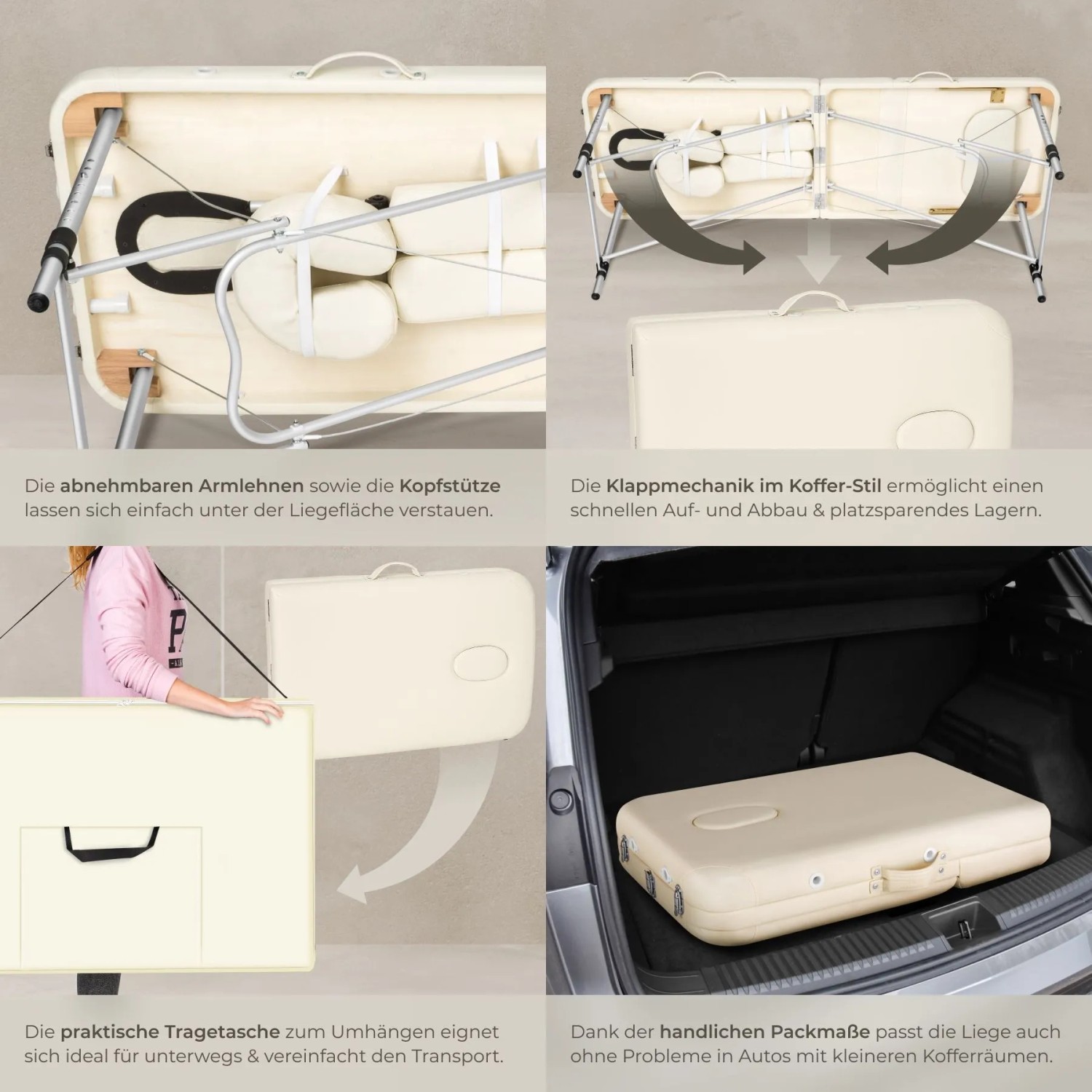 Tectake 3 Zonen Massageliege  Breite 61 cm  Polsterung 5 cm Inklusive Tragetasche  180 x 61 x 68 cm Beige_5