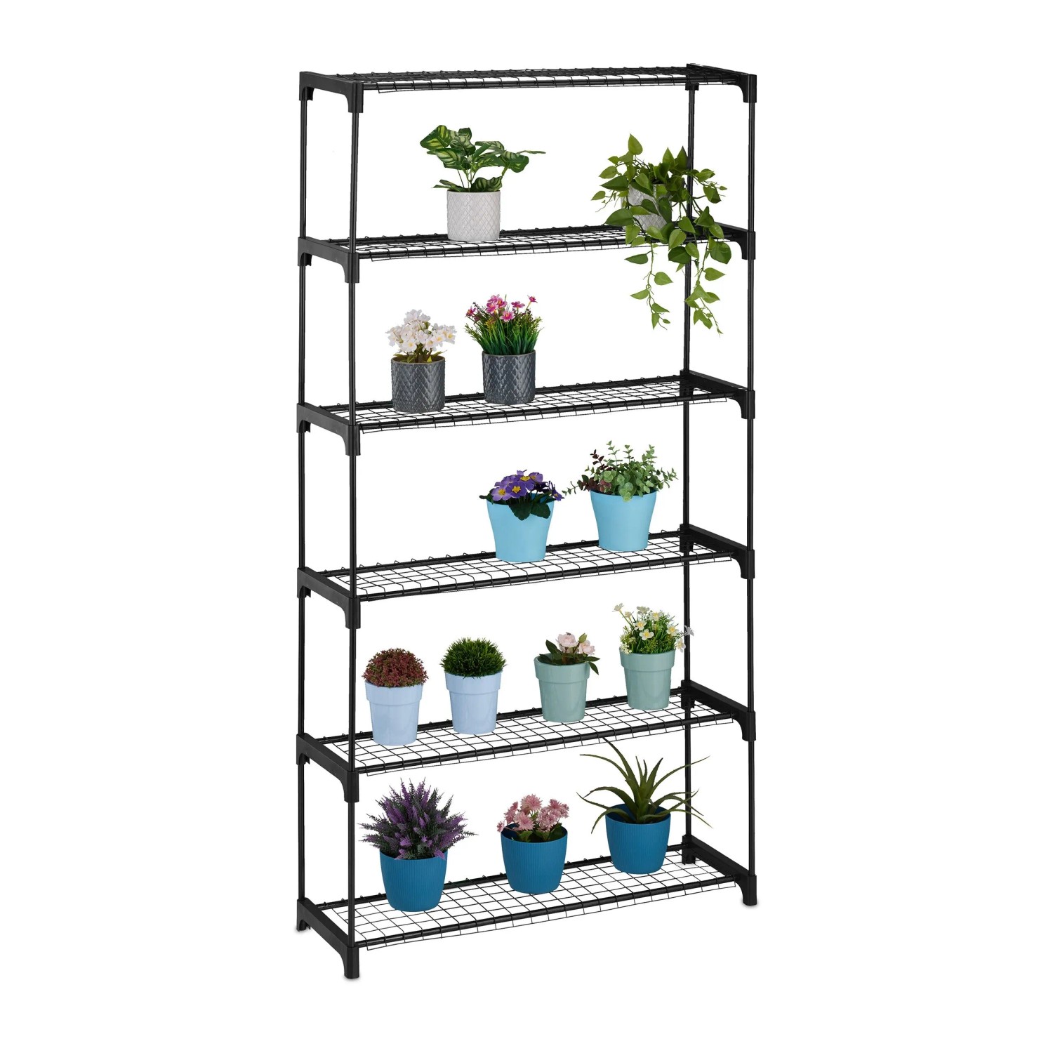 Relaxdays Blumenregal Metall Schwarz 6 Ebenen Stecksystem 174 cm x 91 cm x 28,5 cm 4,2 kg