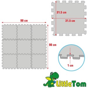 Technische Zeichnung der LittleTom Puzzlematte, beige, 9 Stück. Gesamt 90x90 cm, Einzelteil 31.5x31.5 cm, 1 cm dick.