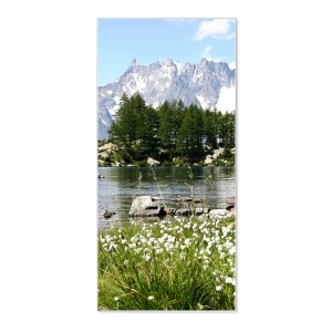 Banjado Magnettafel mit Bergidylle Motiv. Weiße Magnetwand/Pinnwand aus Metall, 37x78cm.