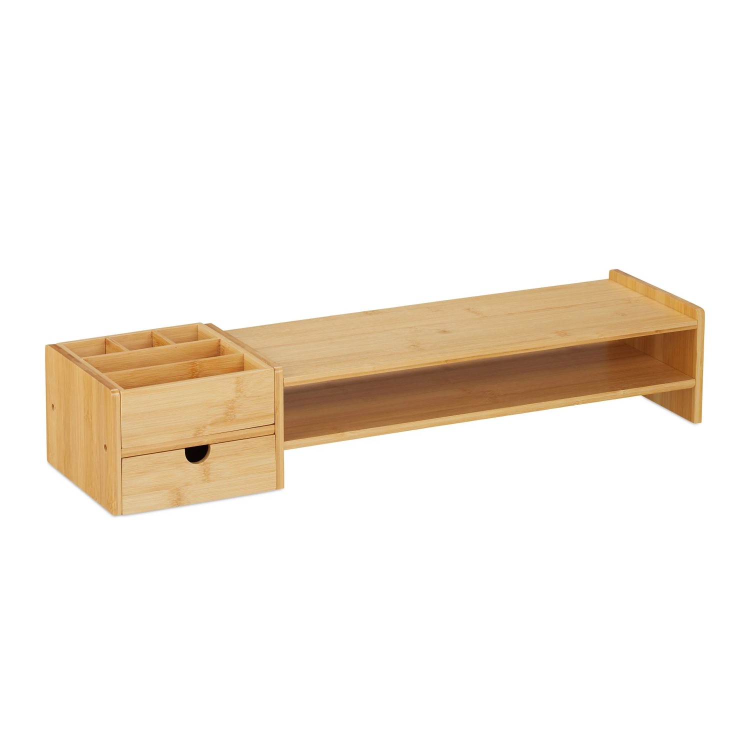 Relaxdays Monitorständer Bambus Natur Mit Schublade Rutschfest 13 cm x 70 cm x 19 cm 2,5 kg