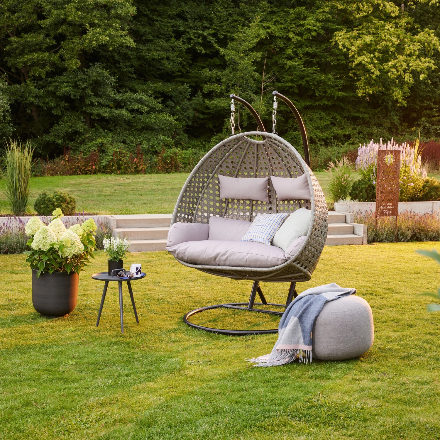 Home Deluxe Hängesessel Twin Polyrattan Grau bei OBI