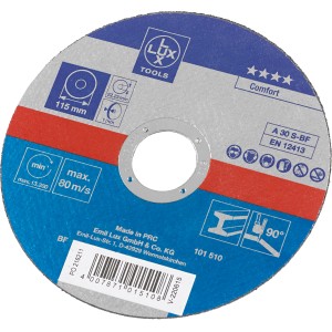 LUX Gewebe-Trennscheibe, 115 mm Durchmesser, für Winkelschleifer. Extradünn für präzise Schnitte.