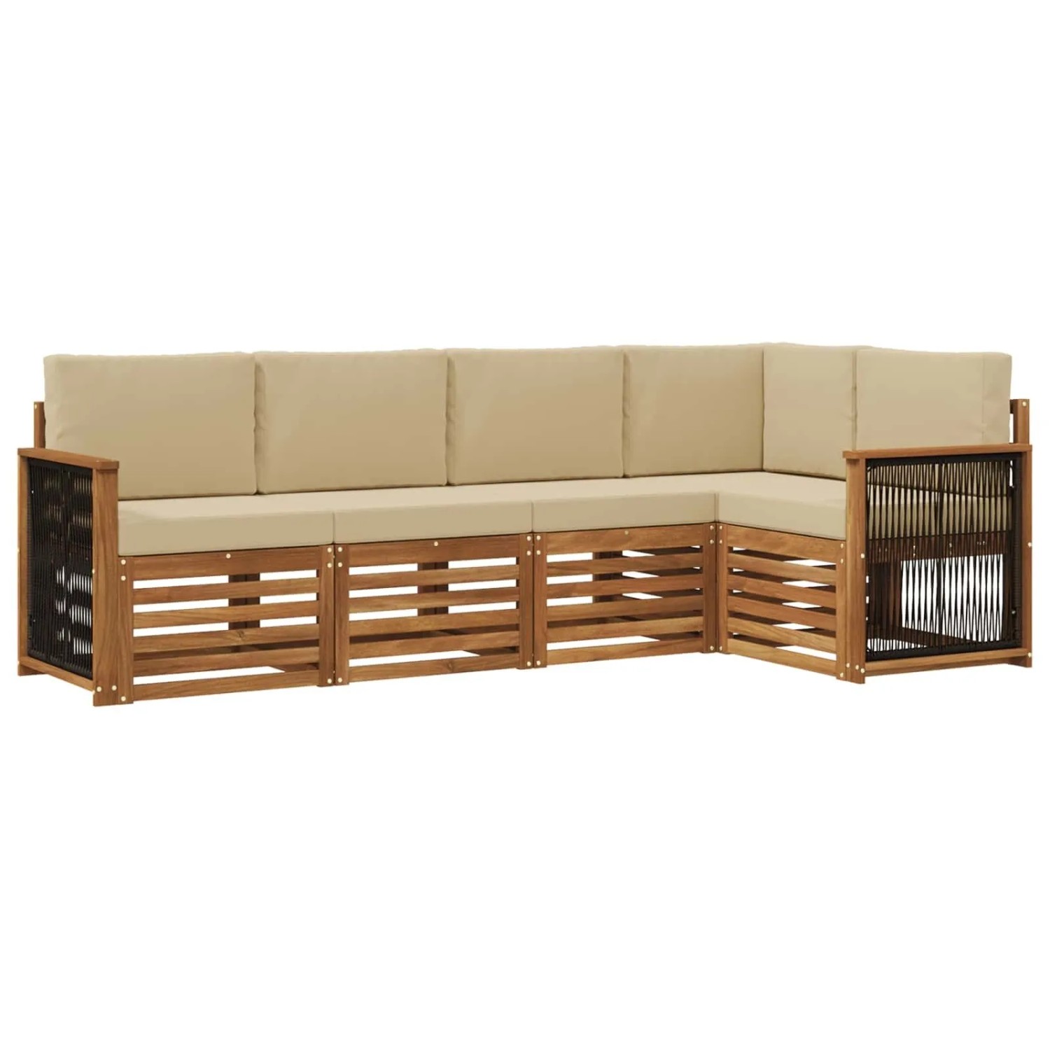 vidaXL Ecksofa Set 4 Stk Natur Massives Akazienholz und Polyester 3384354