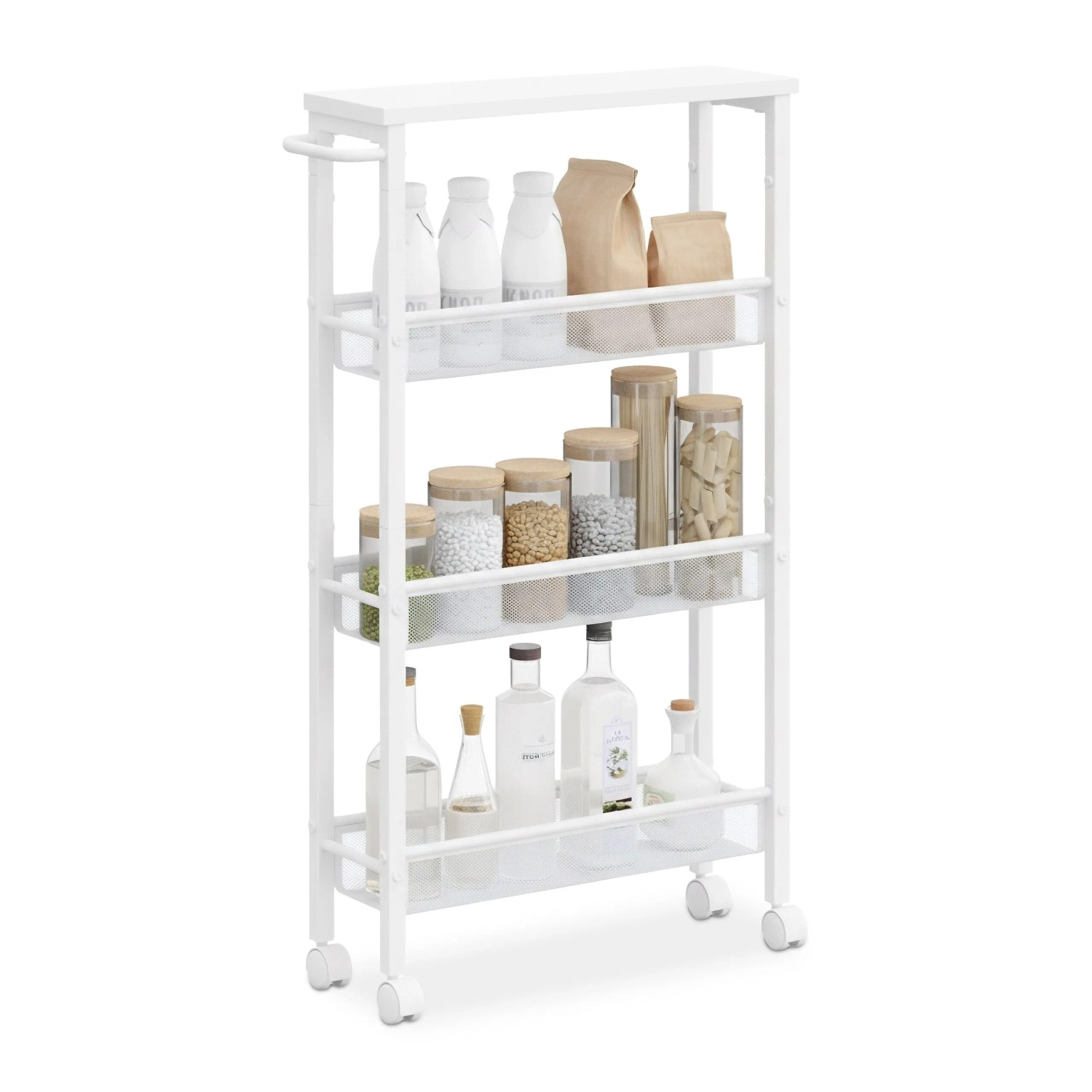 Relaxdays Nischenwagen Metall Weiß mit 4 Ebenen 77 cm x 13 cm x 45,5 cm 2,8 kg