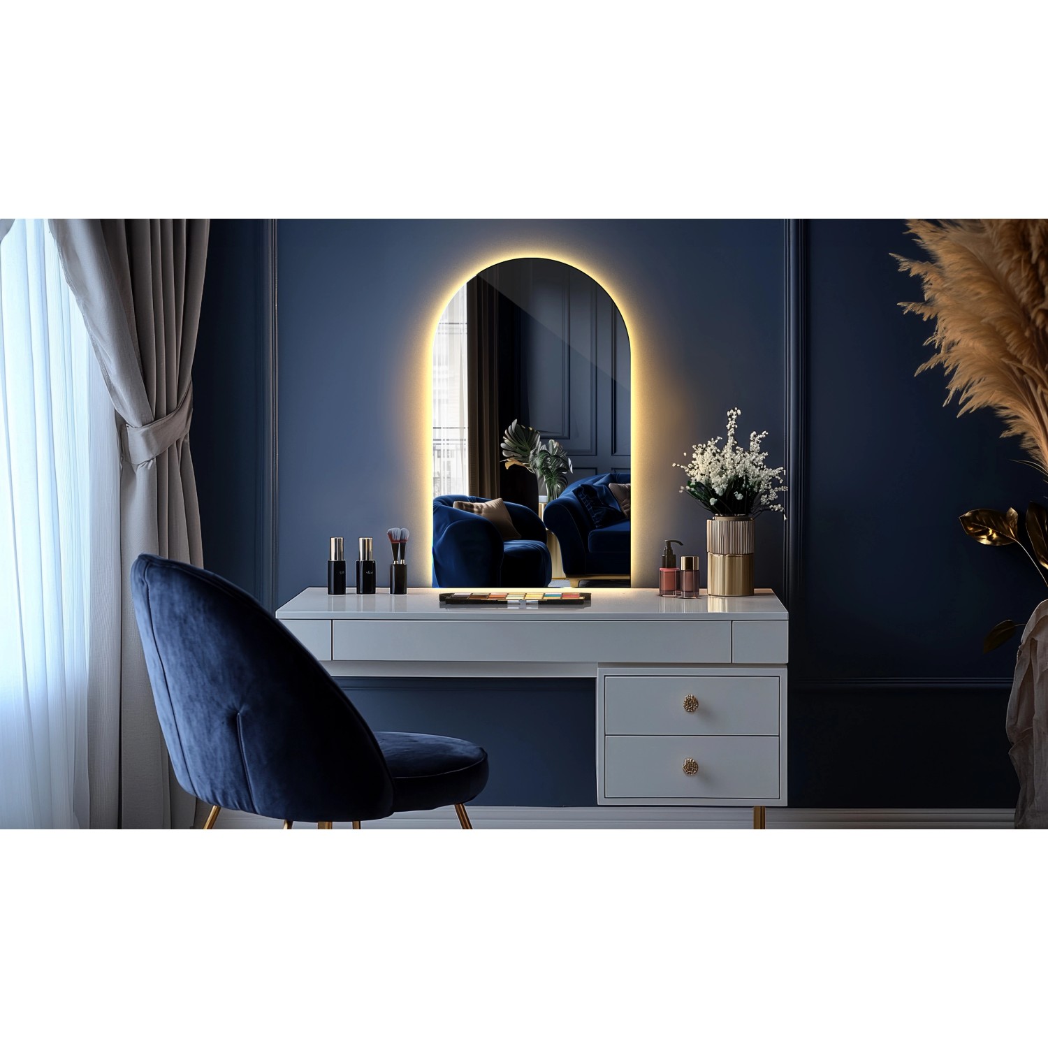 Tulup LED Spiegel LED Spiegel Bogenform 40x70 cm LED Badezimmerspiegel Moderner LED Spiegel Warmweiß 3000K_7