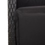 Detailaufnahme: Schwarzer Polyrattan-Gartenstuhl mit Kissen aus der vidaXL Essgruppe.