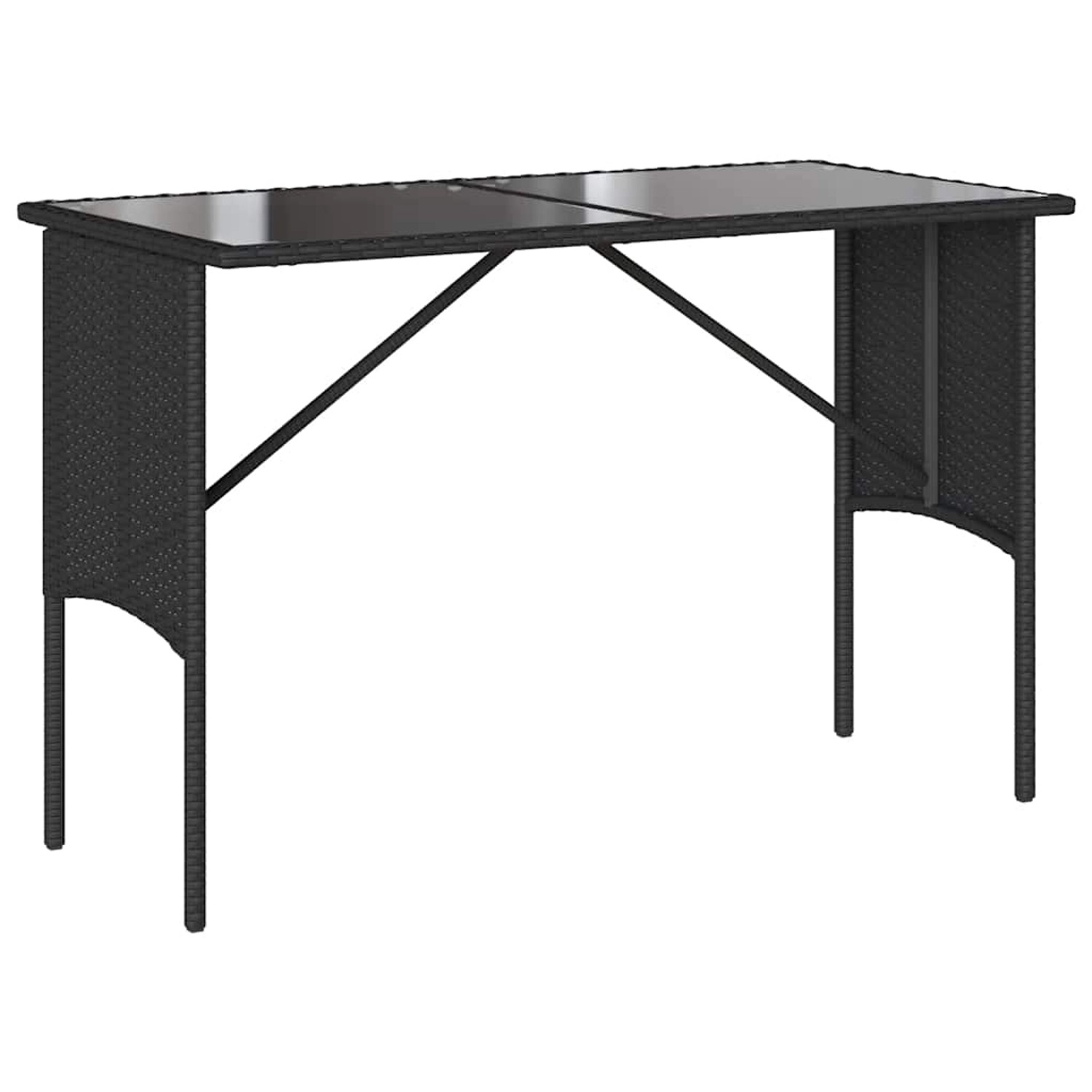 Schwarzer vidaXL Gartentisch aus Polyrattan mit Glasplatte, Teil der 3-tlg. Garten-Essgruppe.