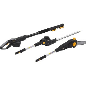 Alpina Akku-Multitool AMT 20 Li mit Heckenscheren- und Hochentaster-Aufsatz, inkl. Akku und Ladegerät.