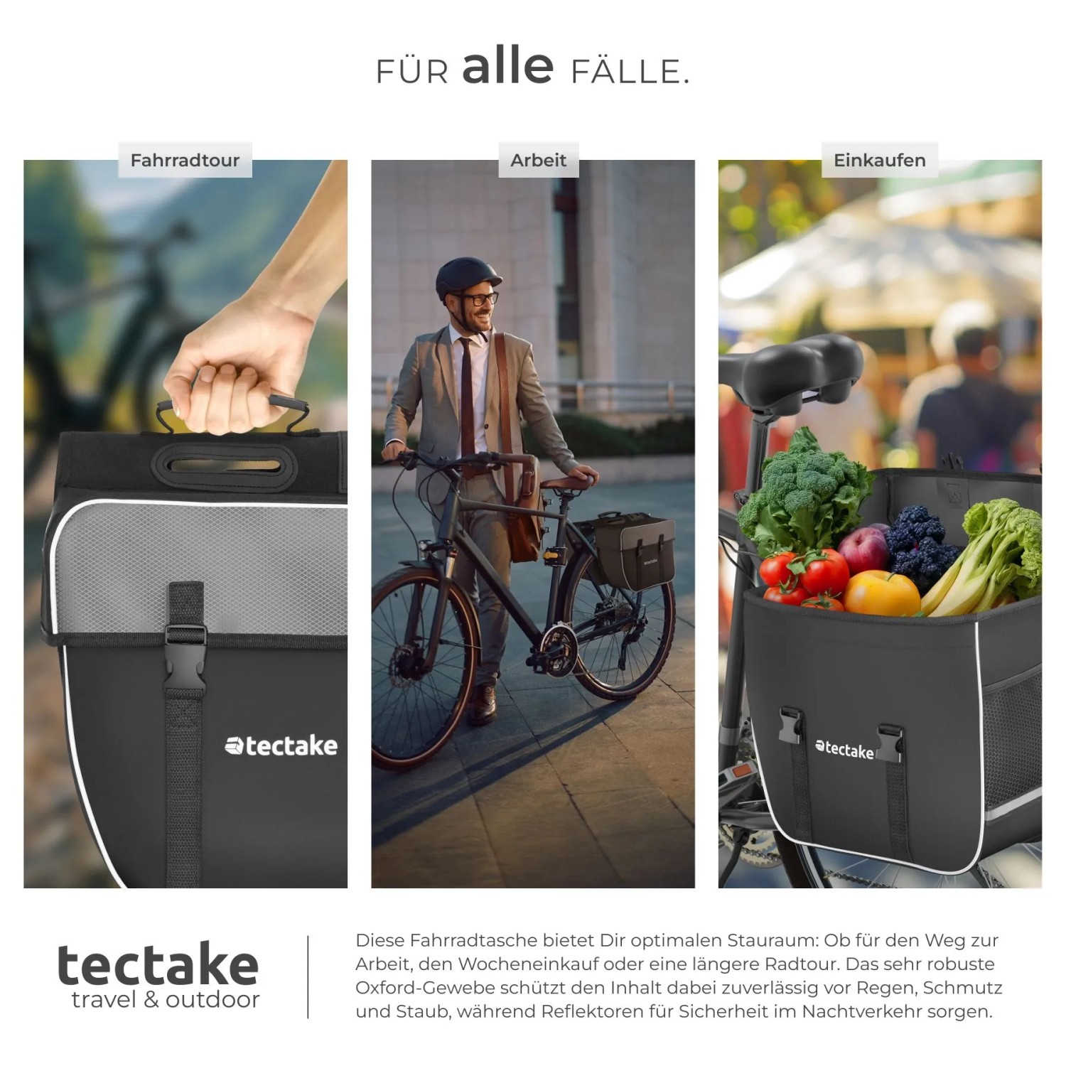 Tectake Fahrradtasche Georg, wasserabweisend, schwarz, 34x17x30 cm für Gepäckträger.