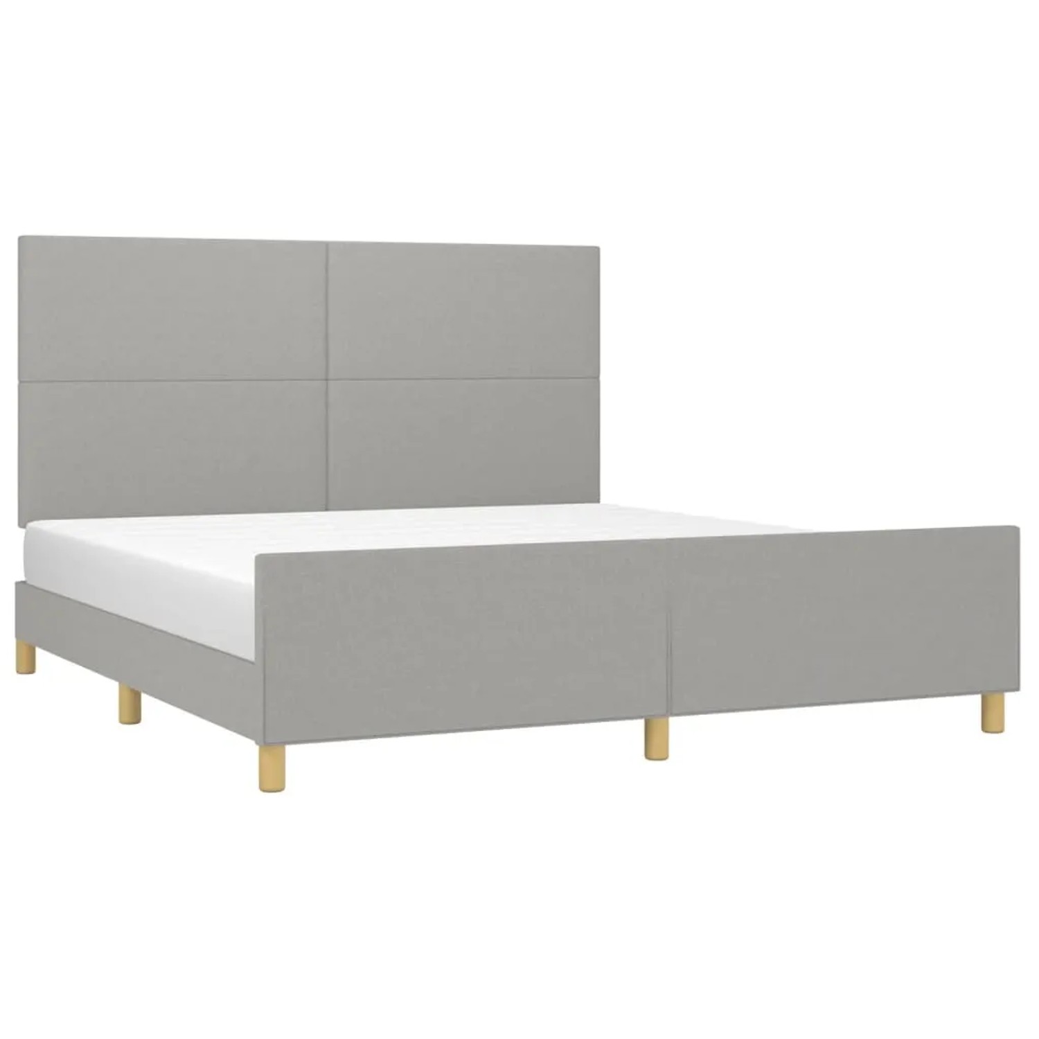 Hellgraues Stoff-Bettgestell 180x200 mit Kopfteil für Schlafzimmer.