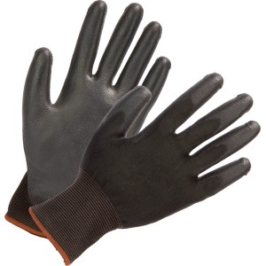 Schwarze PU Arbeitshandschuhe Gr. 8 für Montage und Logistik.