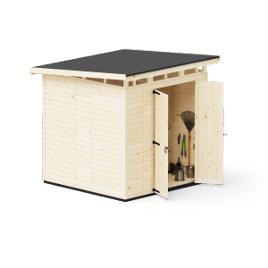 Upyard Gartenhaus Strongbox L, Holz-Gartenhaus mit Doppeltür und Werkzeug, Natur FSC®