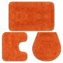 Orangefarbenes Badematten-Set, 3-teilig: Badematte, WC-Vorleger und Deckelbezug.