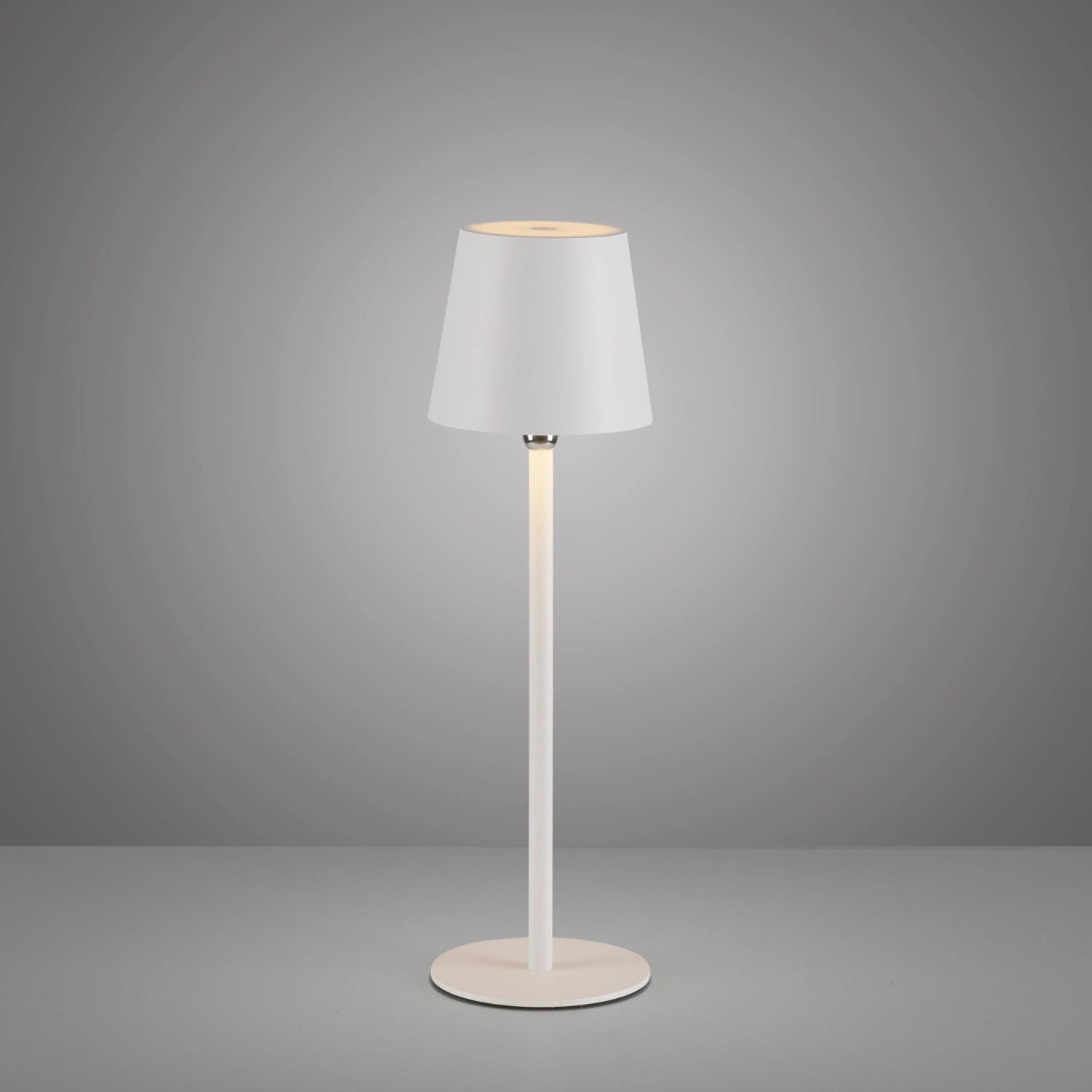 Weiße Akku-LED-Tischleuchte Boteria, dimmbar, für Innen & Außen. Dekoleuchte mit warmweißem Licht.
