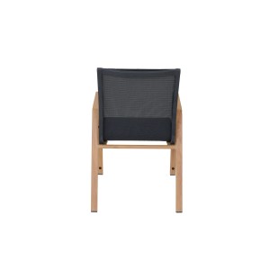 Stapelbarer Gartenstuhl Catania von Siena Garden, schwarz-braun, mit atmungsaktivem Bezug und Teakholz-Optik.